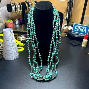 4 strand natural Stone turquoise Silver Tone Necklage